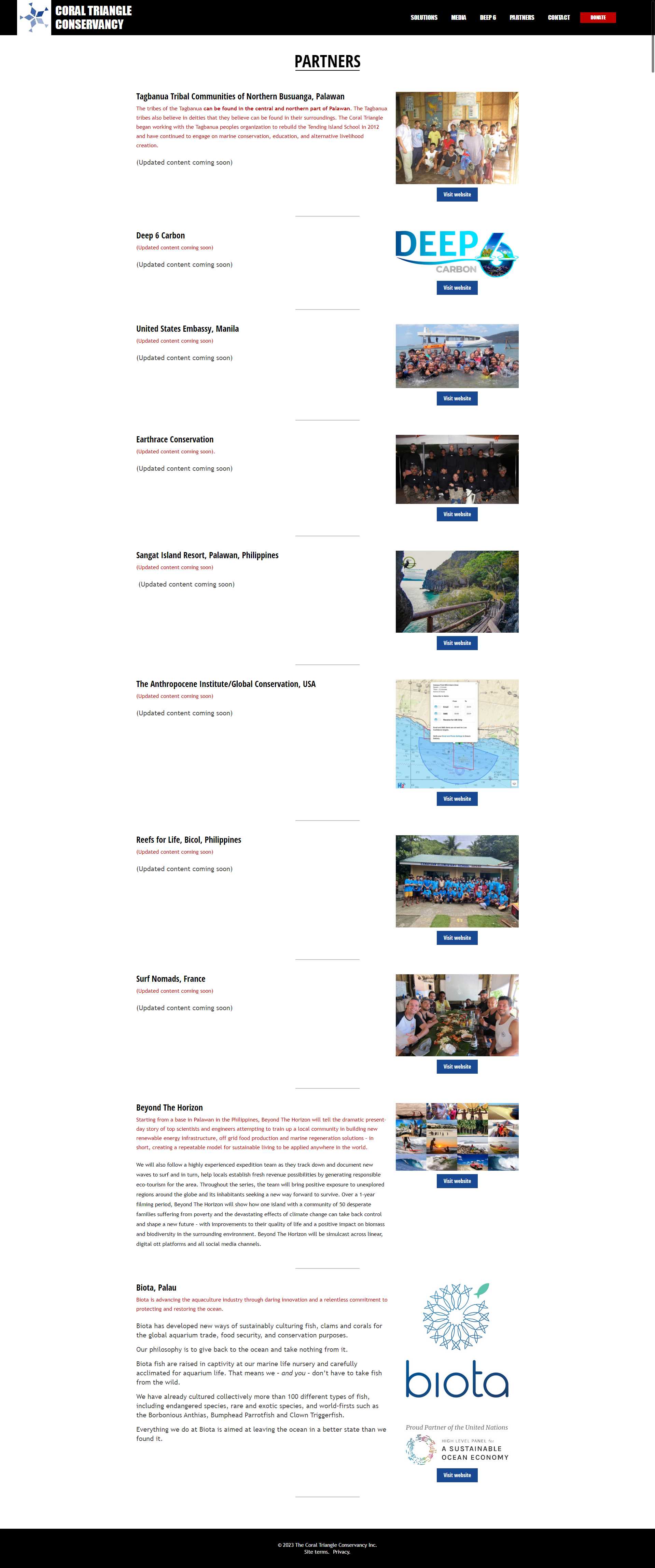 Coral Triangle Conservancy Contact page with the organisation's address, phone number, and a contact form