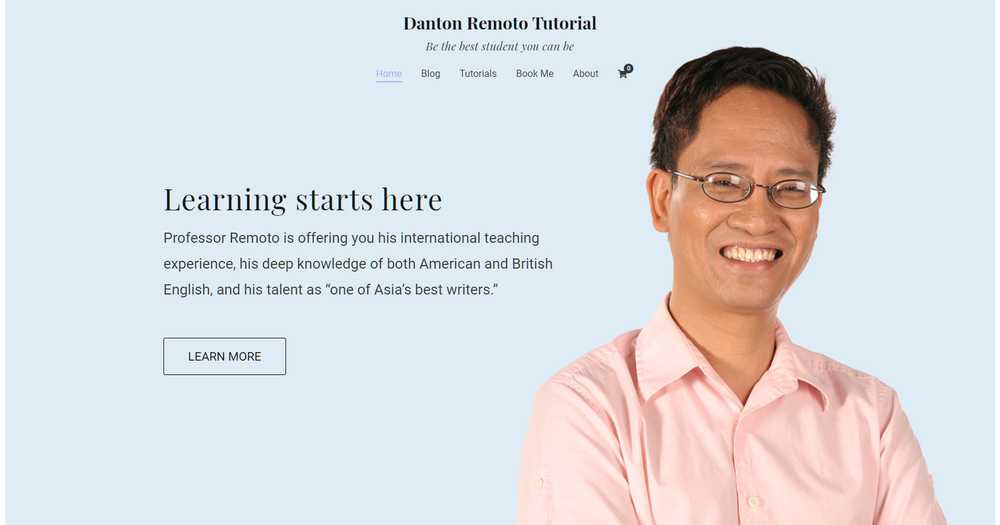 Danton Remoto Tutorial homepage with a portrait of Professor Danton Remoto and the headline 'Learning starts here'
