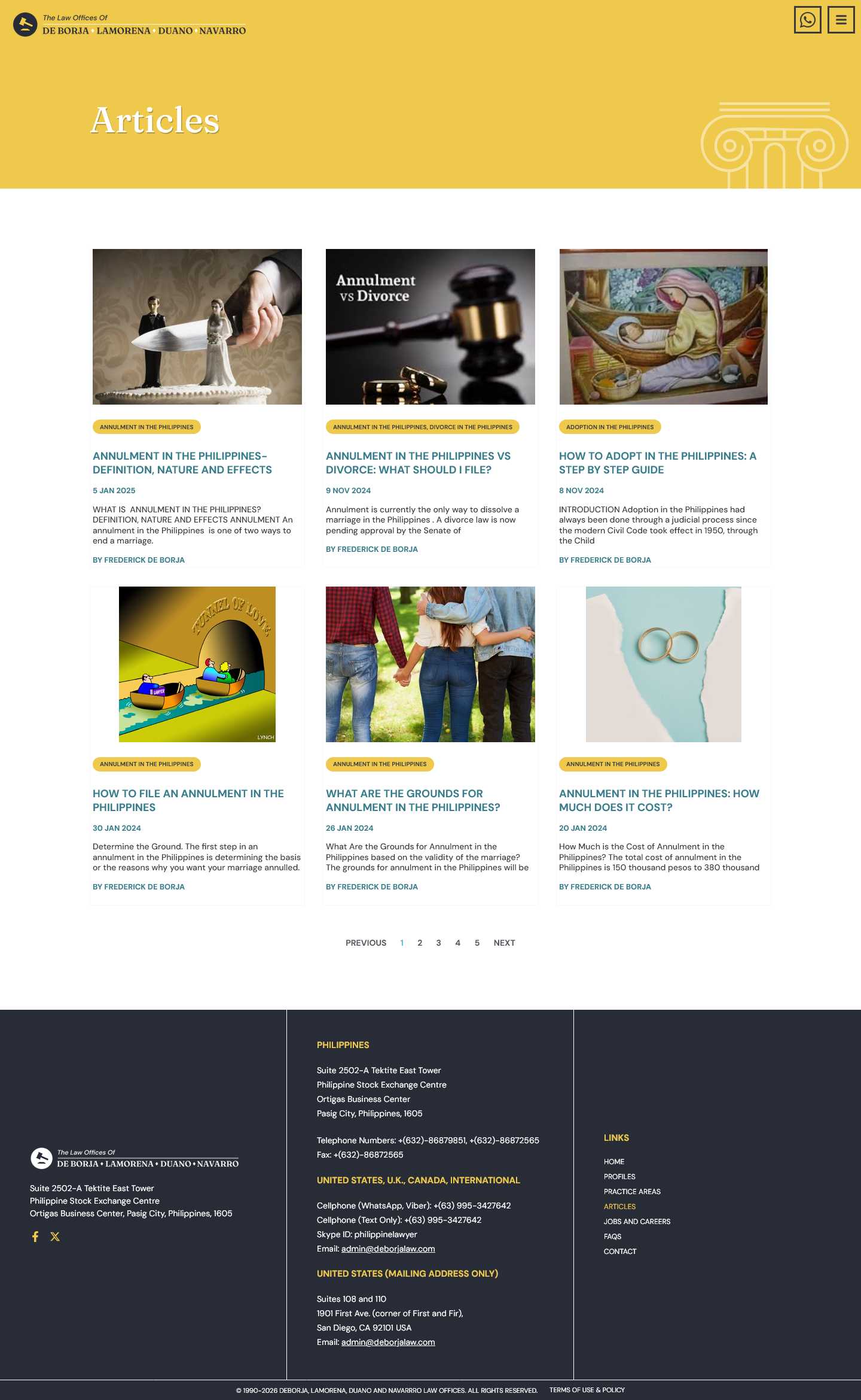 Desktop screenshot of the De Borja Law blog page