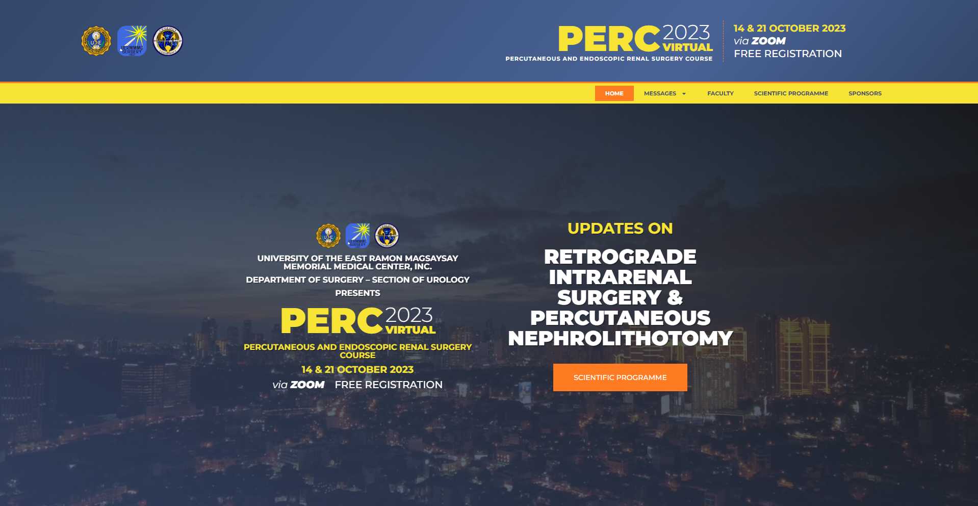PERC 2023 Virtual homepage hero with the course title and scientific programme button