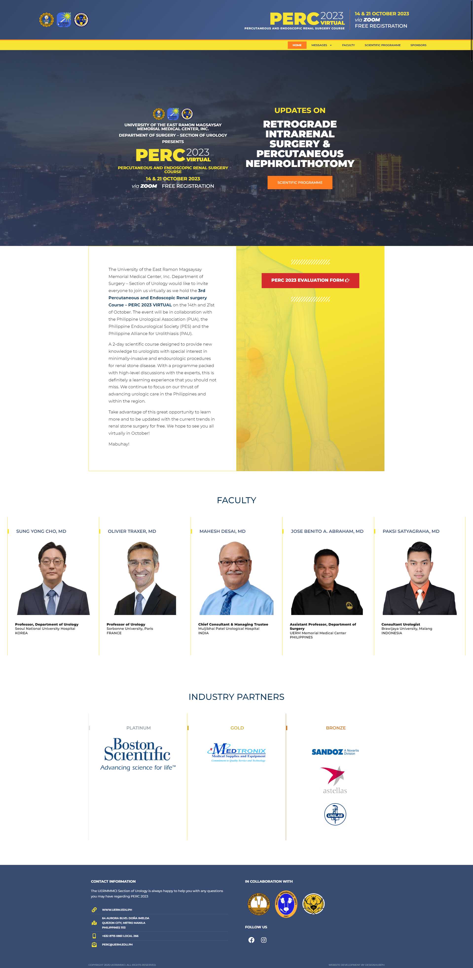 PERC 2023 Virtual homepage with welcome message, faculty, and industry partners