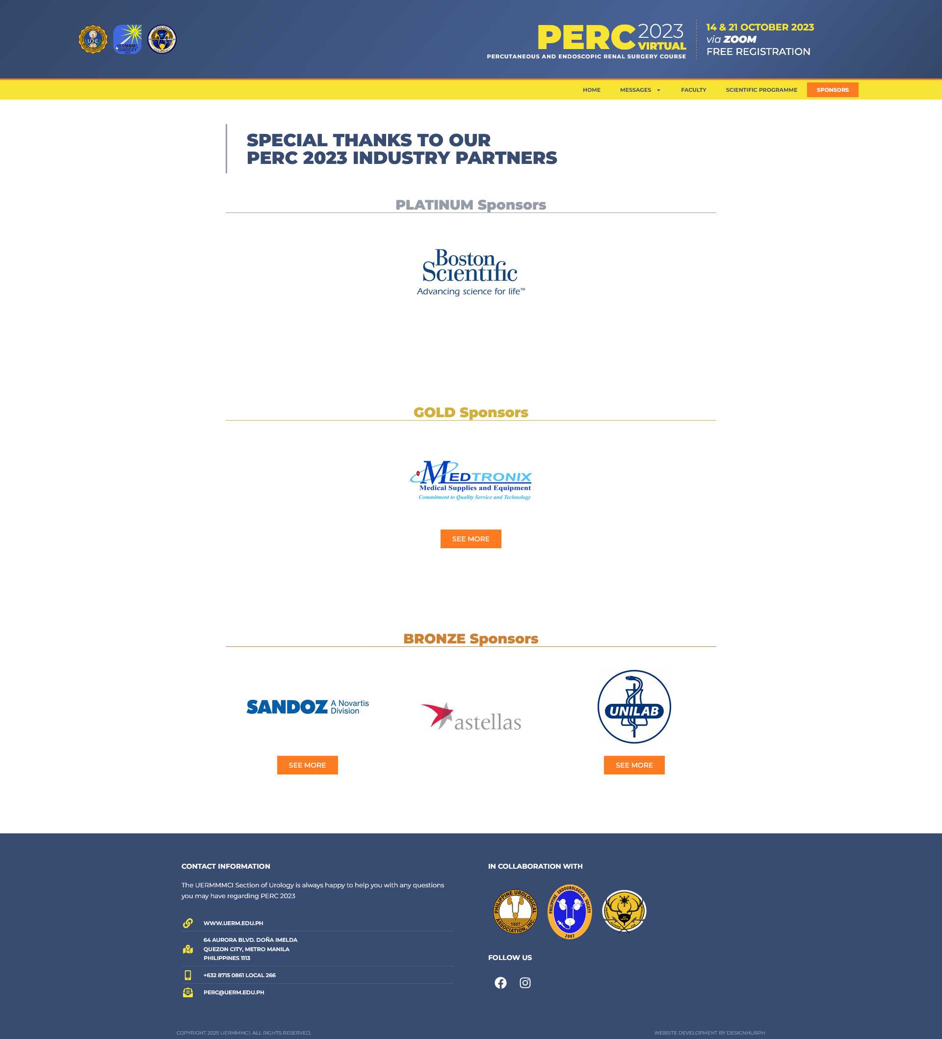 PERC 2023 sponsors page listing platinum, gold, and bronze industry partners