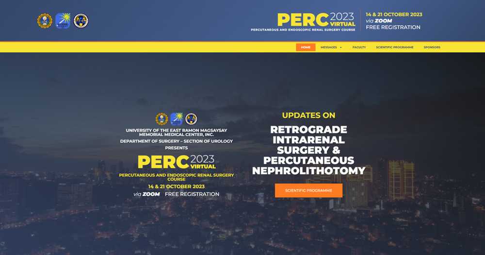 PERC 2023 Virtual homepage hero with the course title, Zoom details, and scientific programme button