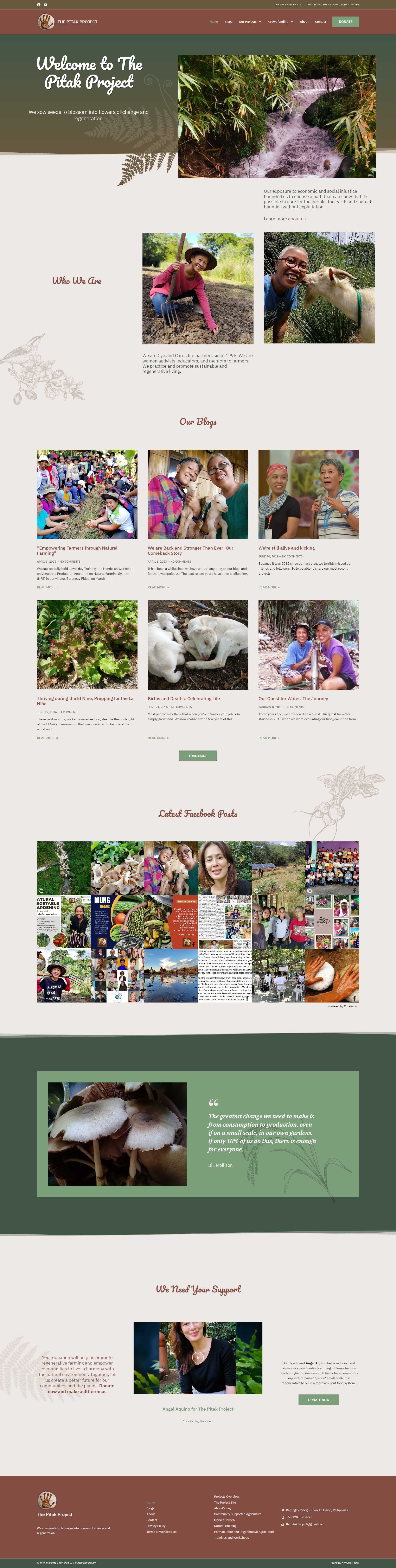 The full The Pitak Project homepage, from the welcome hero through the 'Who We Are' introduction, the latest blogs, and a donation call to action