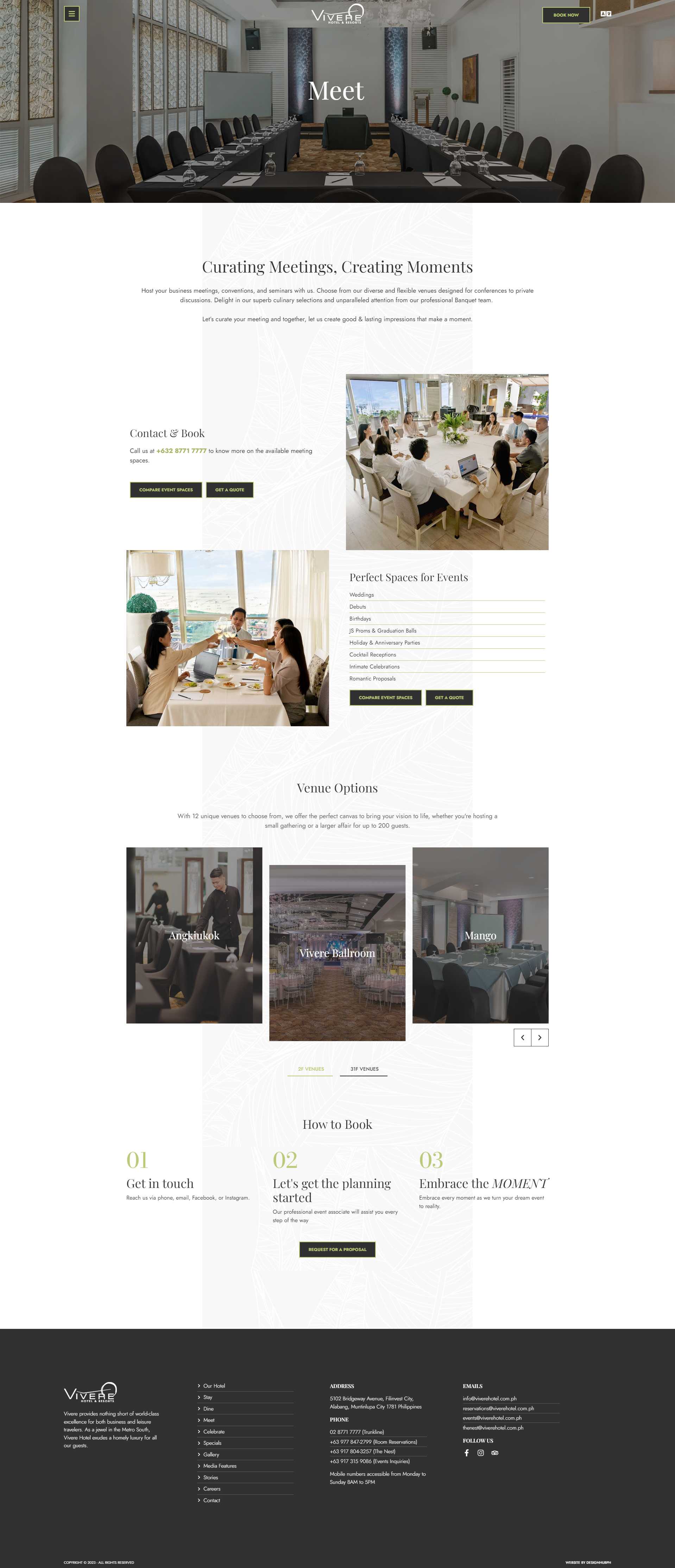 Vivere Hotel Meet page for business meetings and conventions with event space venues